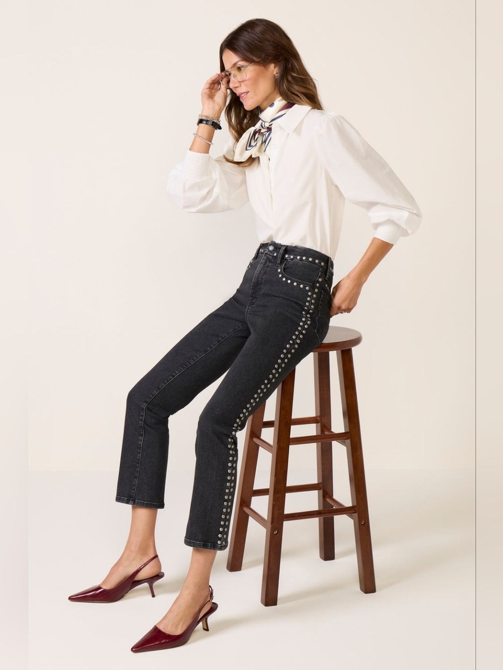 NEW Good American Black Studded Ankle Crop Jeans Size 26